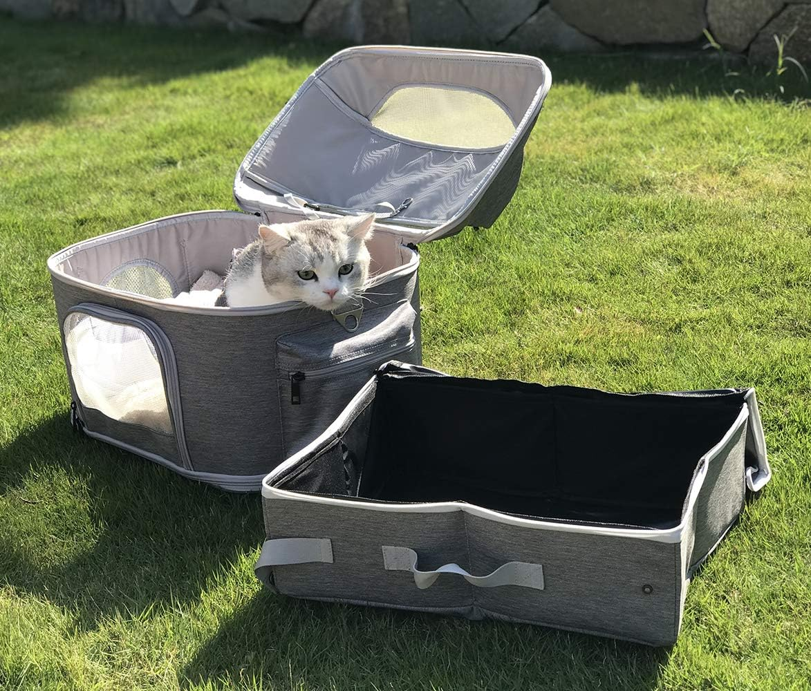 Cat Travel Litter Box, Portable Litter Box for Traveling and Outdoor Adventure, Collapsible and Space Saver (Grey)