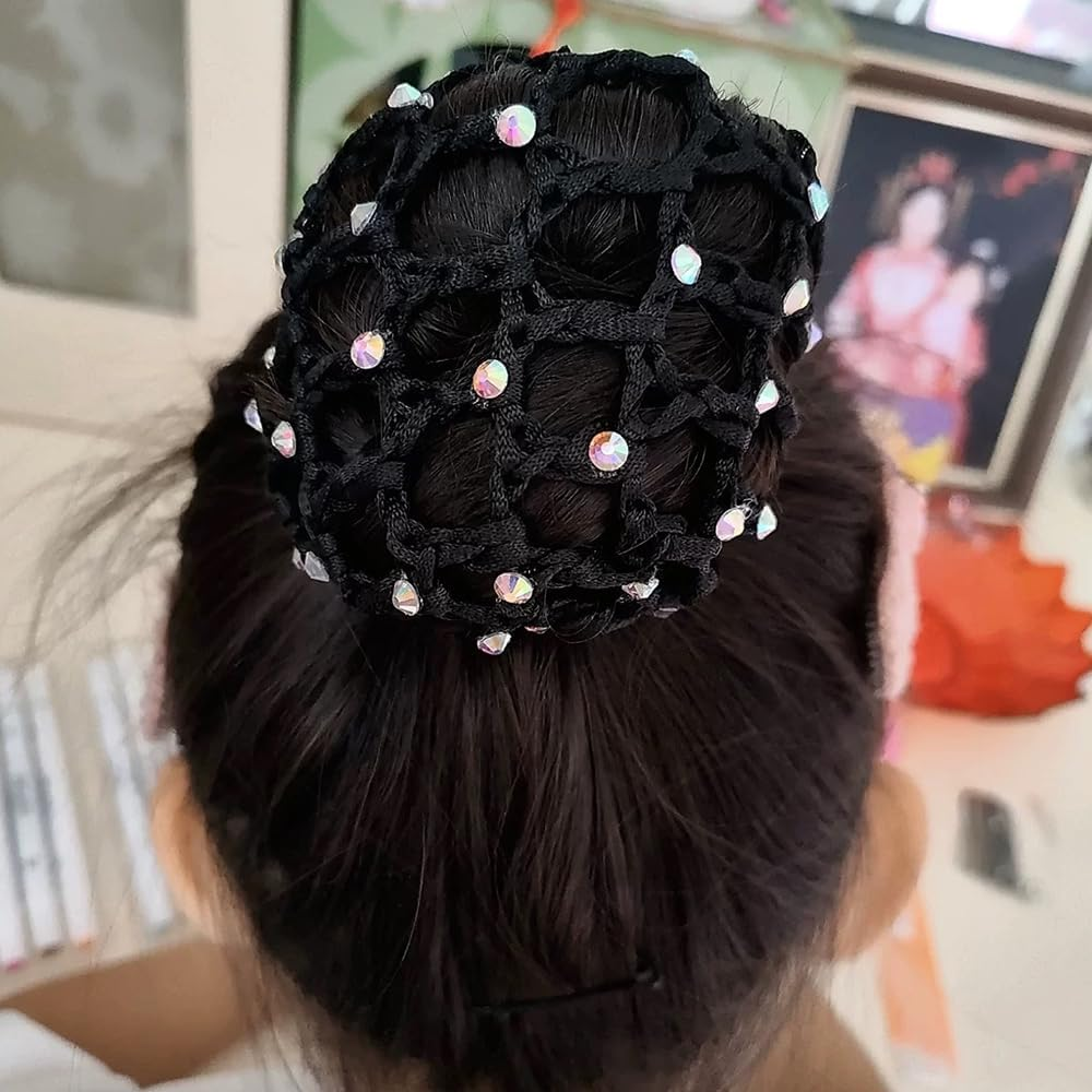 TSUOUKL Pack of 5, Net for Hair, Hair Nets Hairstyles, Hair Net, Hair Net, Bun Net, Ballet Bun Net, Crystal Hair Net, Bun Ballet Girl, Bun Glitter, Bun Nets (With Rhinestones) image number 2