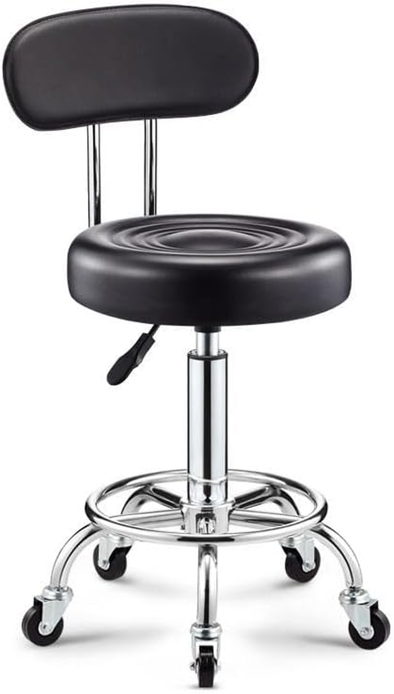 TOMVAES Rolling Stool with Back,Pu Leather Height Adjustable Swivel Task Chair with Footrest for Home Office,Salon,Spa (Red) (Red)