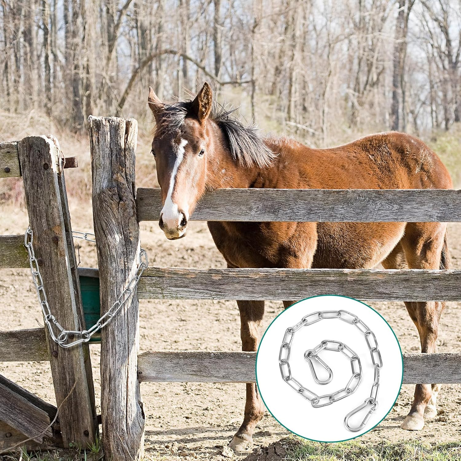 Gate Chain Lock for Outdoor Fence, 20 Inch Stainless Steel Gate Link Chain Latch with Double-Ended Carabiners for Pet Cages, Horse Goat Cow Corral Supplies (4Mm Thick) image number 6