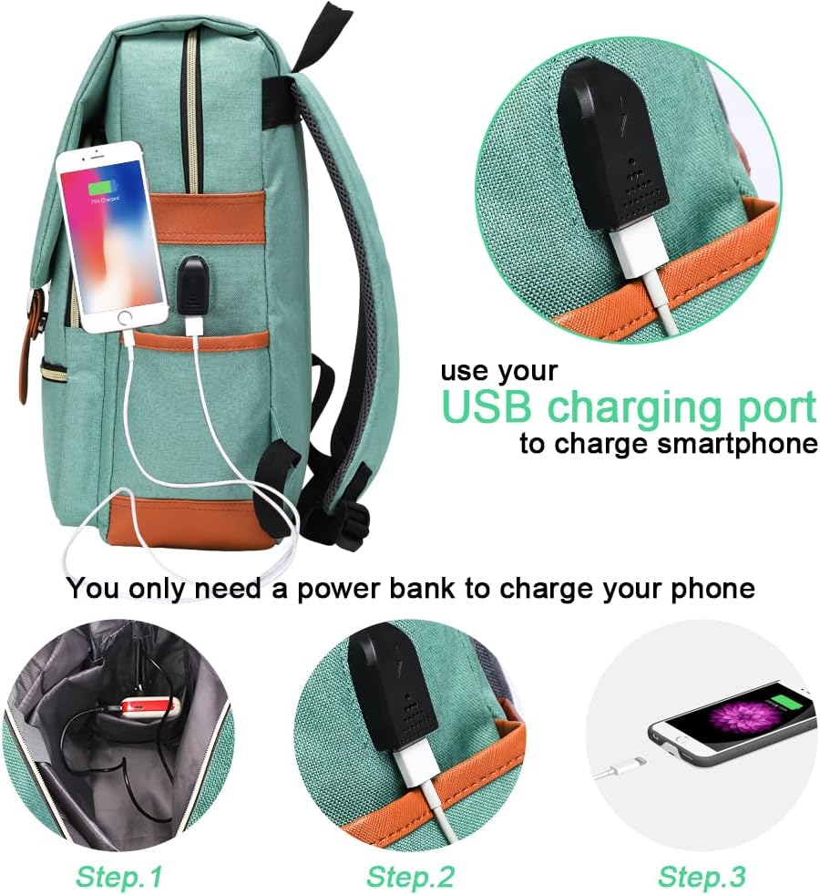 Modoker Vintage Laptop Backpack for Women Men,School College Backpack with USB Charging Port Fashion Backpack Fits 15 Inch Notebook - Black image number 5