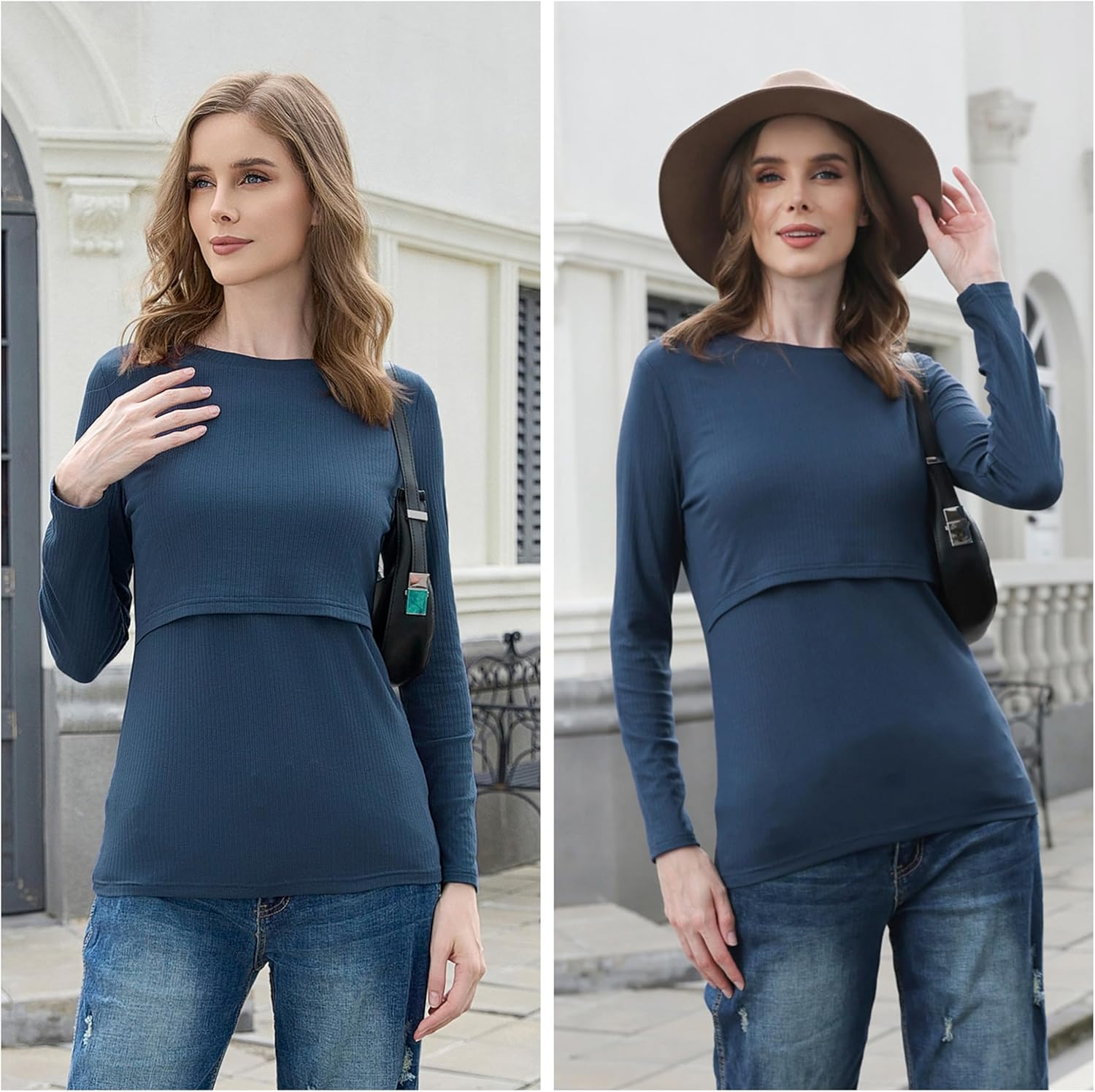 Love2Mi Pack of 3 Women'S Nursing Shirt Ribbed Long Sleeve Nursing Tops Double Layer Maternity Wear T-Shirt Maternity Clothing image number 1