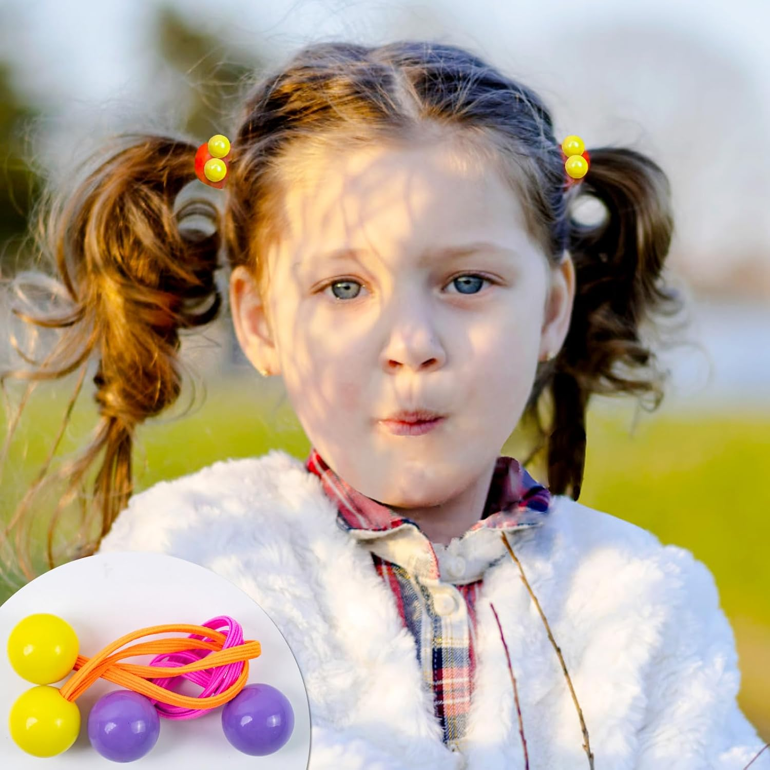 NEETUE 49 Pcs Multicolor Hair Ties with Bead, Cute Elastic Ponytail Holders, Bobble Hair Tie, Colorful Puff Ball Hair Ties for Girls Women image number 5