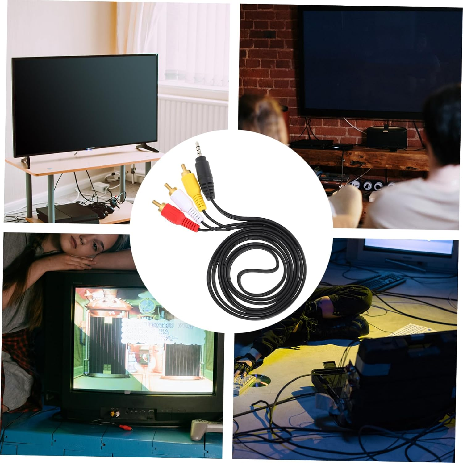 SECFOU 2Pcs 3.5Mm to 3 Av Audio Cable Adapter Cord for Phone and Computer, Copper Wire Stereo Aux Cord for Home Theater and Tv Video Connection image number 6