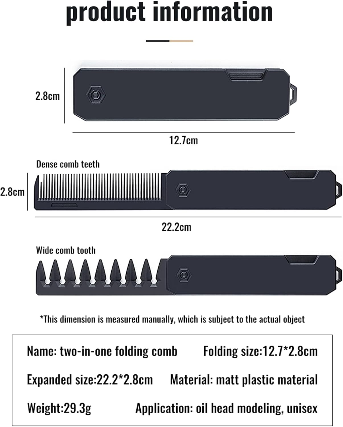 Cestomen Protable Folding Pocket Comb for Men, 2 in 1 Hair Comb - Fine Tooth Comb, Styling for Everyday Grooming & Combing Hair, Beards and Mustaches (Black) image number 3