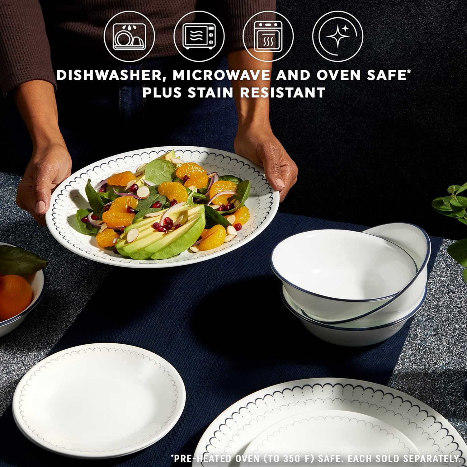 Corelle 6-Piece 10.25" Dinner round Plates, Vitrelle Triple Layer Glass, Lightweight round Plates, Large round Plates, Chip and Scratch Resistant, Microwave and Dishwasher Safe, Caspian - Botanical Stripes image number 5