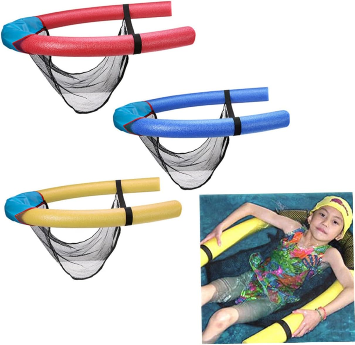 Toyvian Bouncy Mesh Floating Pool Chair - Water Noodle Seat for Child Pool - Inflatable Sponge Stick in Blue image number 3