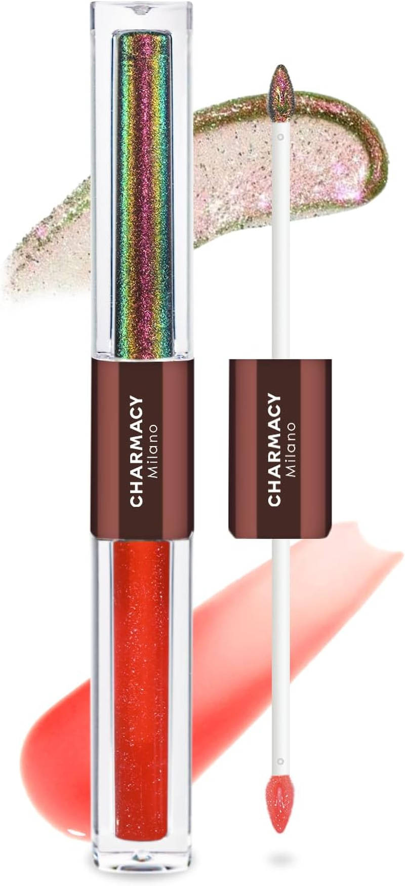 CHARMACY 2 in 1 Multichrome Moisturizing Lip Gloss, Double Head Liquid Lipstick, Mirror Waterproof Long Lasting No Fading Lip Balm, Hydrating Lip Plumper Waterlight Glossy Makeup #002
