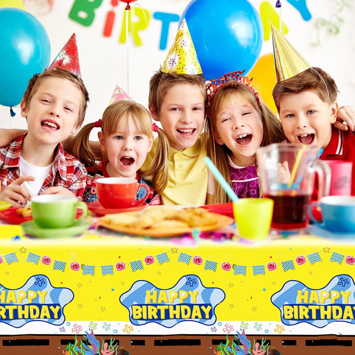 JU XIN 2Pcs Yellow Sponge Party Tablecloth |70.8 X 42.5 Inch| Yellow Sponge Birthday Party Supplies image number 2