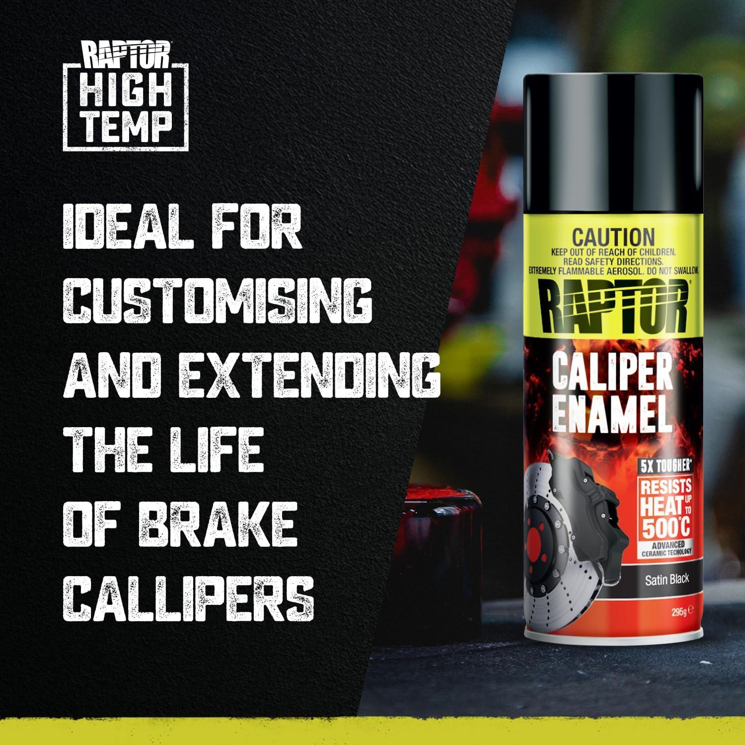 RAPTOR High Temp Caliper Enamel, Advanced Ceramic Technology, High Gloss Finish, Direct to Metal & No Need for Primer, Brake Paint, Heat Resistance up to 500&deg;C, 365 ML, Satin Black image number 3
