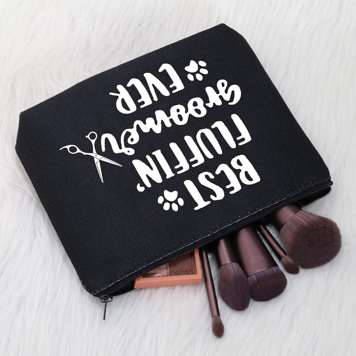 JINUP Dog Groomer Grooming Gift Best Fluffin' Groomer Ever Makeup Cosmetic Zipper Bag Pet Groomer Tool Kit, Fluffin' Groomer Black Bag, image number 3