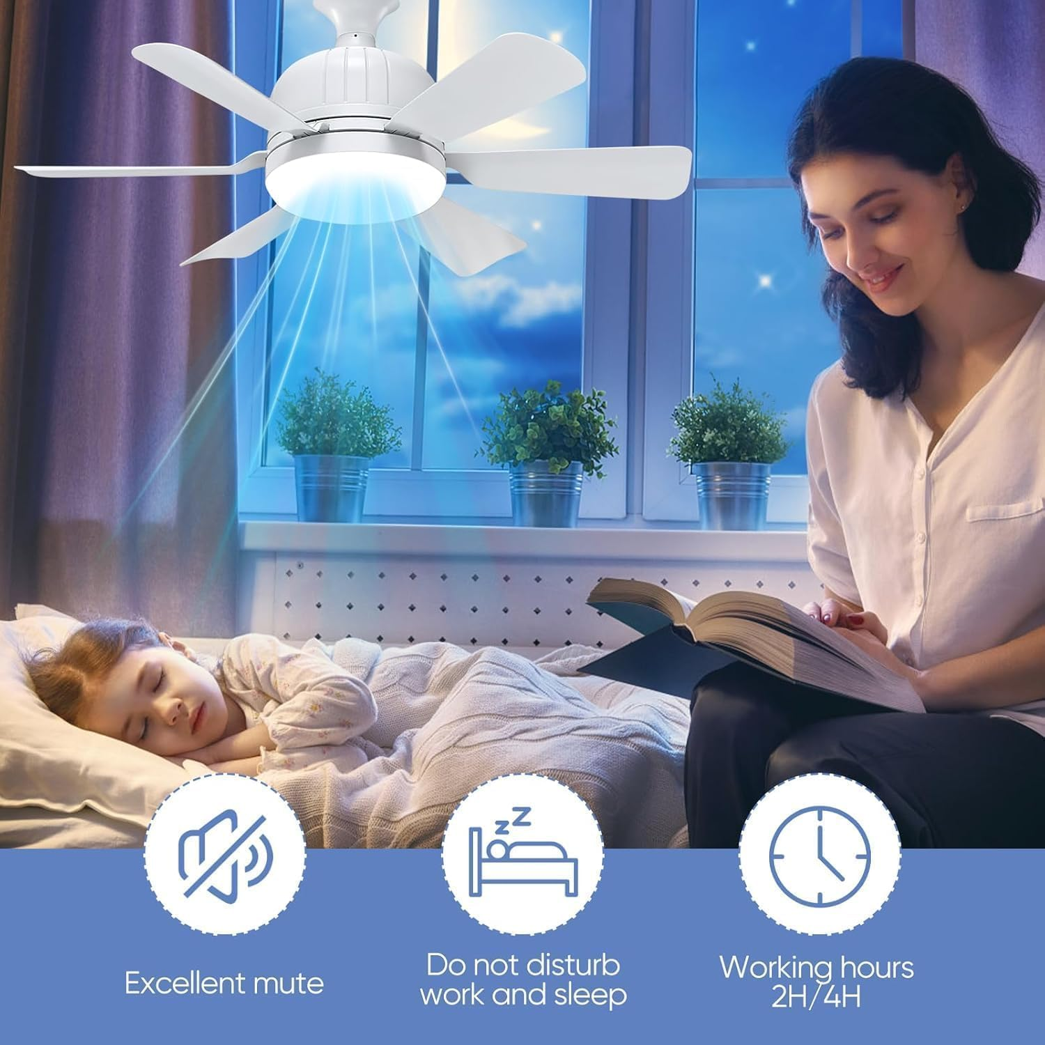 Fan Light Ceiling Fan 18-In Ceiling Fans Ideal for Bedroom Kitchen Dining Room and Living Room Balcony Garage Restaurant Shop Indoor - Matcha Green image number 6