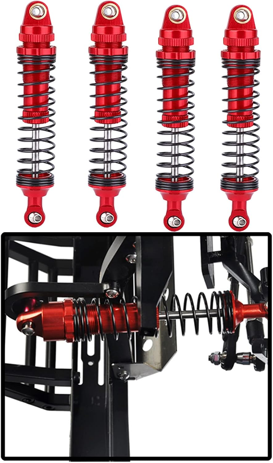 Front Rear Springs Damper, 4Pcs Aluminium Alloy Red RC Accessory Fit for SCX10 D90 1/10 RC Crawler Car Autopart Hobby Vehicle Shock Kits Car Parts (110Mm) image number 3