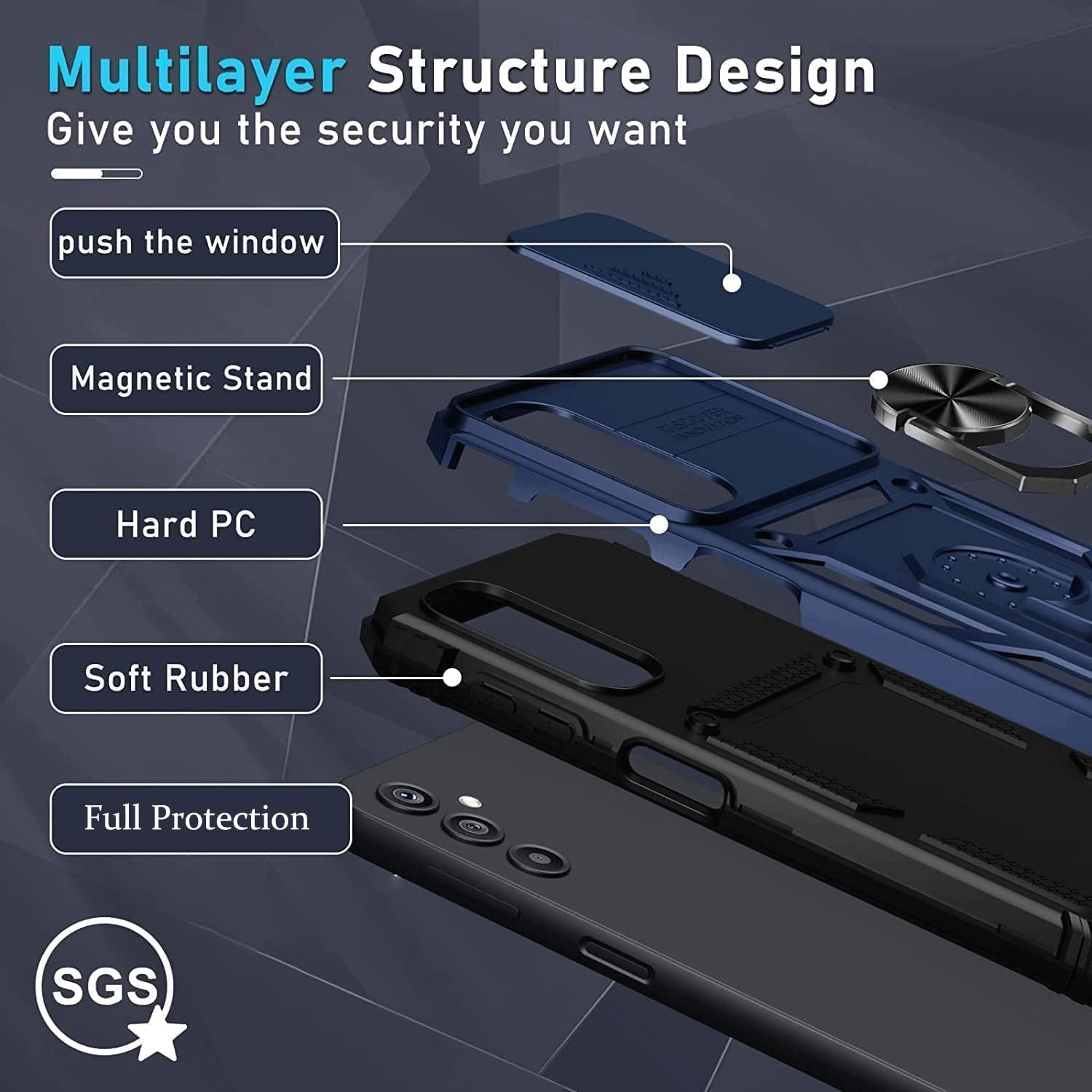 Mobile Phone Case for Samsung Galaxy A16 5G Case with Camera Protection, Armour Protective Case Galaxy A16 5G with 360&deg; Metal Ring Stand Military Shockproof Bumper Hard Case Samsung A16 5G Cover (Blue image number 4