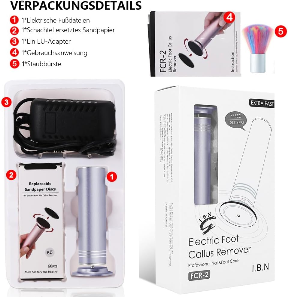 Electric Callus Remover, Callus Remover, Electric Professional Electric Foot File, Callus Removal, Foot Callus Planer, Electronic Pedicure, Adjustable Speed (02 Grey) image number 1