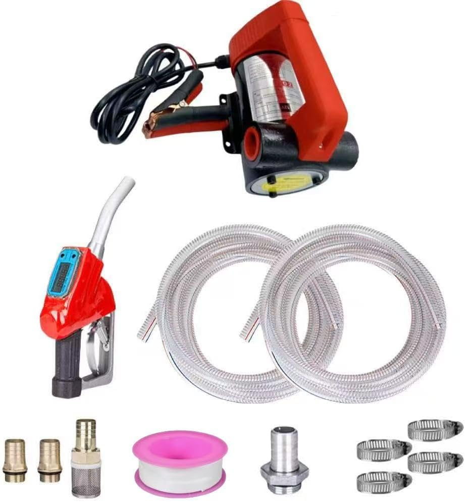 Portable Electric Fuel Transfer Pump, 12V DC Automatic Shut-Off Nozzle and Diesel, Kerosene, Machinery, Transformer, 6 Meters Flexible Digital Display Gun
