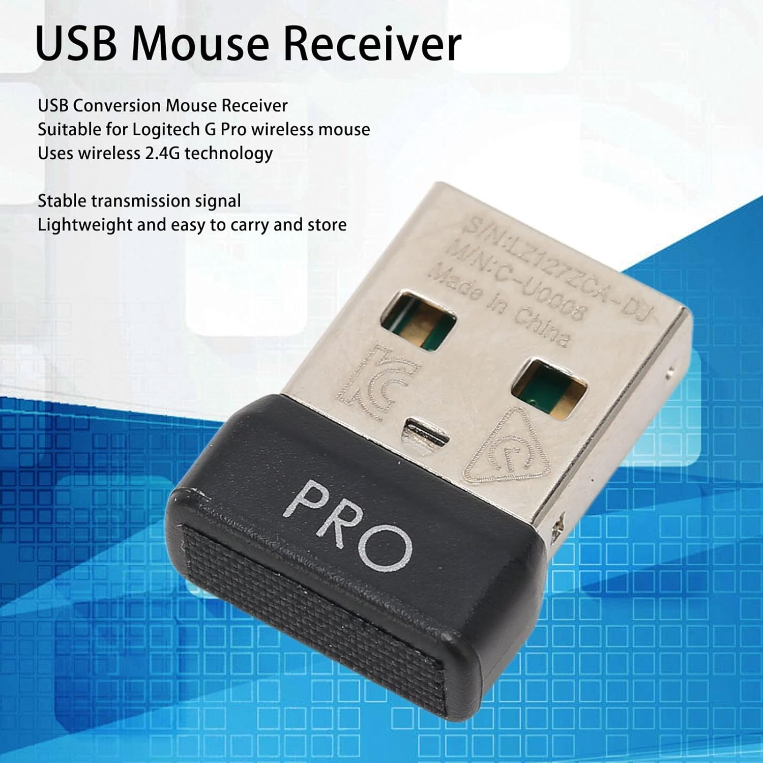 USB Mouse Receiver for Logitech G PRO, Wireless 2.4G Technology Signal Stable Mini Mouse Receiver, Signal Stable Easy to Replace Adapter for Logitech G PRO Wireless Mouse