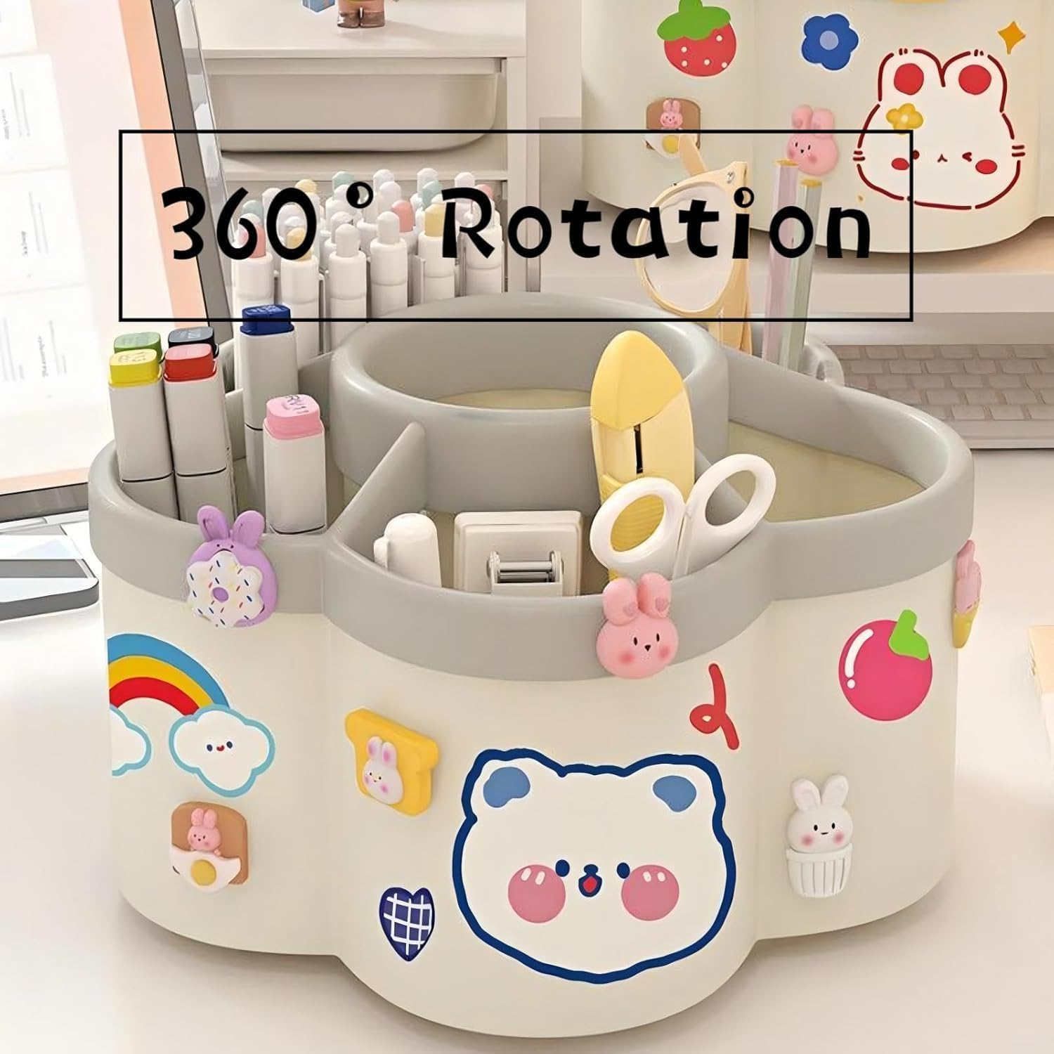 360&deg; Rotating Pen Holder for Desk with 6 Slots, Large - Capacity Desk Organizer for Office, School, Home Use image number 5