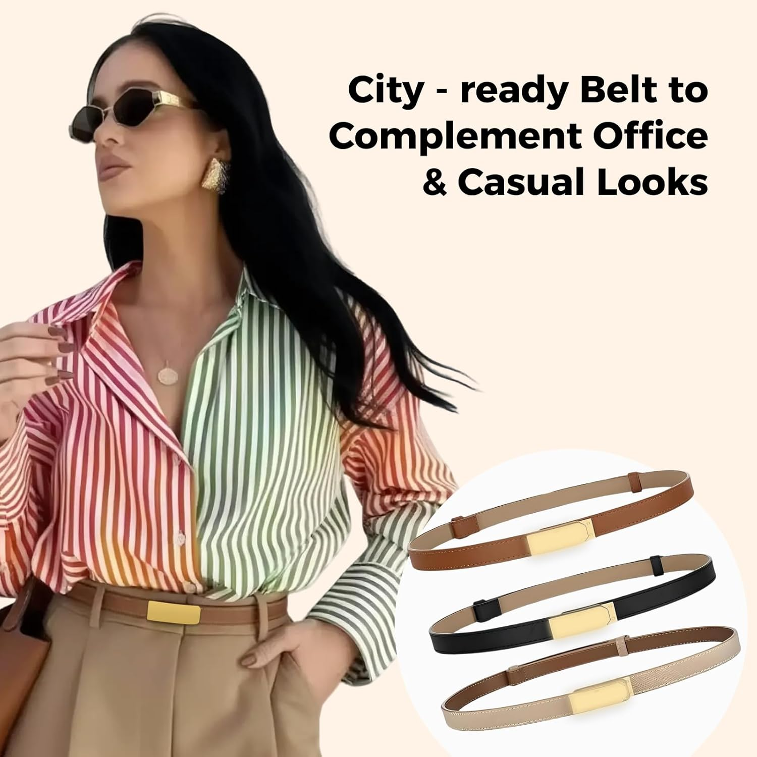 3-Pack Women'S Skinny Leather Belts with Adjustable, Turn-Lock Buckle, Fashion Accessory for Dresses, Jeans, Coats, Durable, Stylish, Perfect for Casual and Formal Wear, Fits Waist Sizes 20-34 Inches image number 4