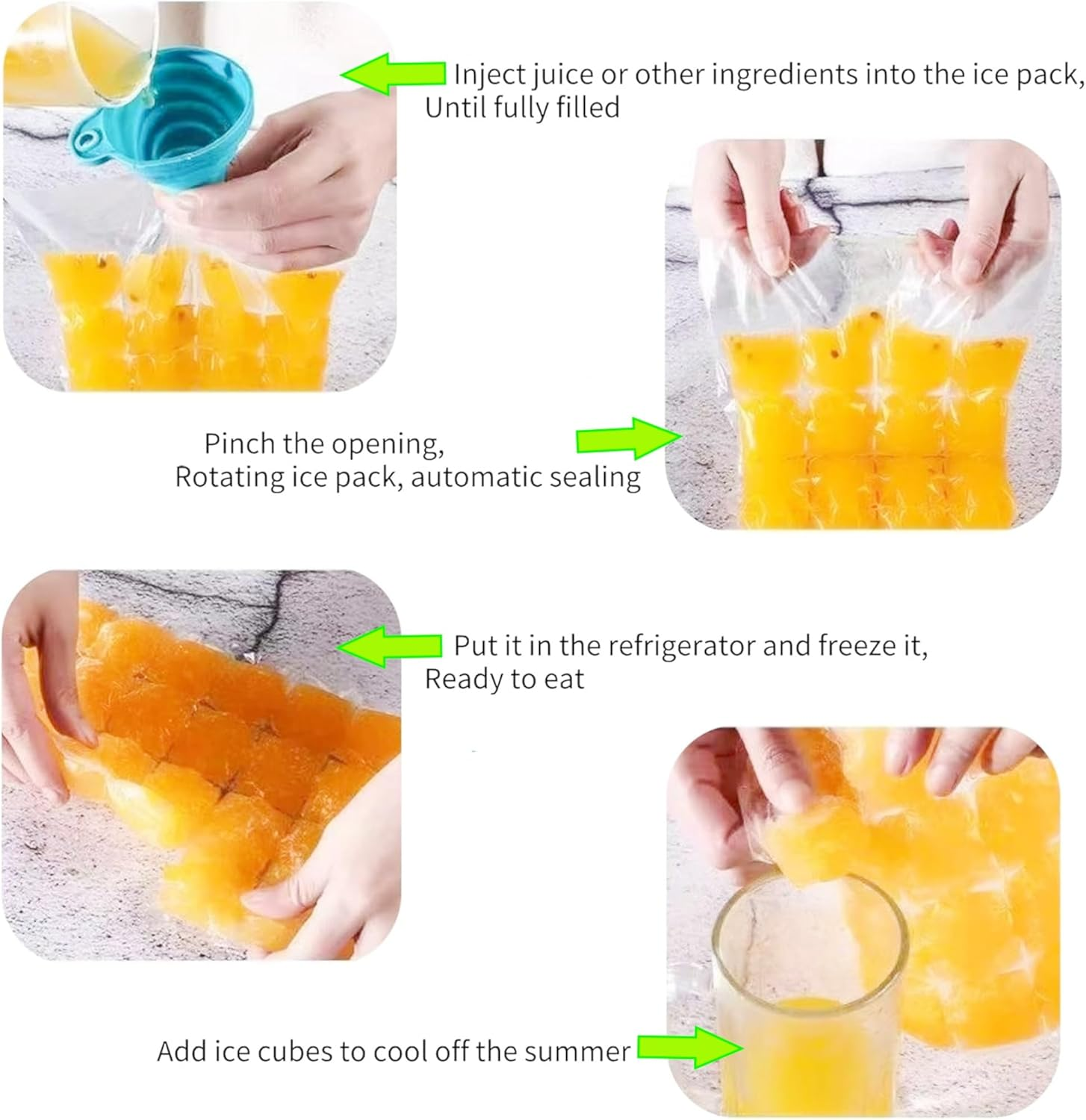 Disposable Ice Cube Bags with Funnel,24 Grids Food-Grade PE Ice Mold for Beverages, Juices, Cocktails, Freezer Storage,50Pcs image number 1