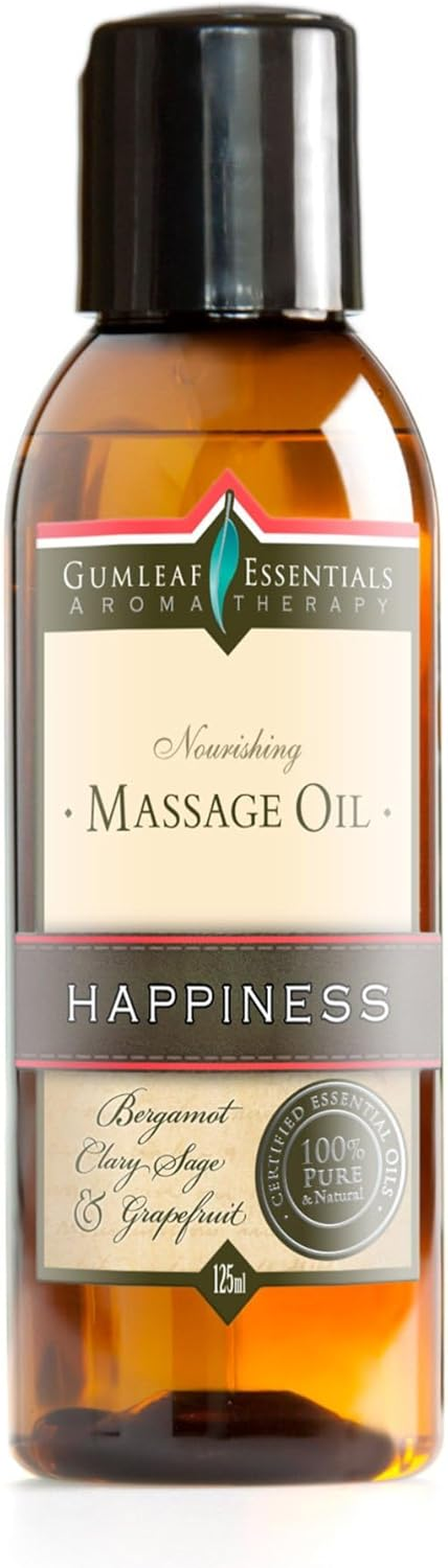 Gumleaf Essentials Happiness Massage Oil - 125Ml, Cruelty Free & Vegan, 100% Pure & Natural, 100% Recycled & Recylable Packaging image number 1
