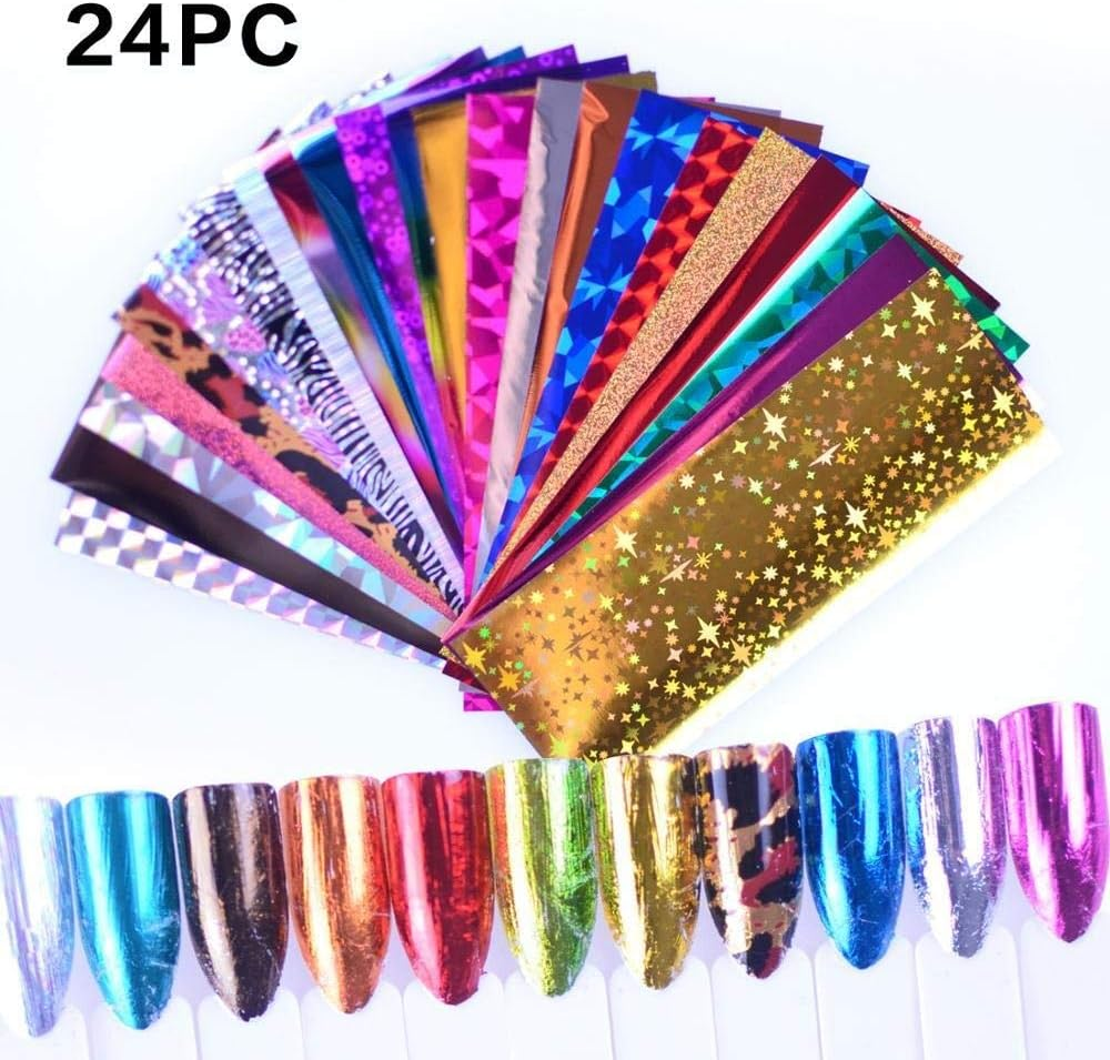24Pcs/Set Glitter Nail Stickers Set Transfer Foil Nail Art Sticker Decoration DIY Nail Decals 40X100Mm Zhengpingpai image number 4