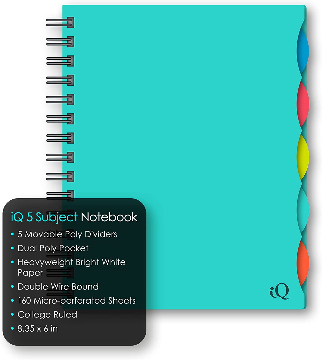 Ischolar 5 Subject Poly Cover Double Wire Notebook, 8.35 X 6 Inches, Cover Color May Vary (58615) 160 Sheets, Assorted