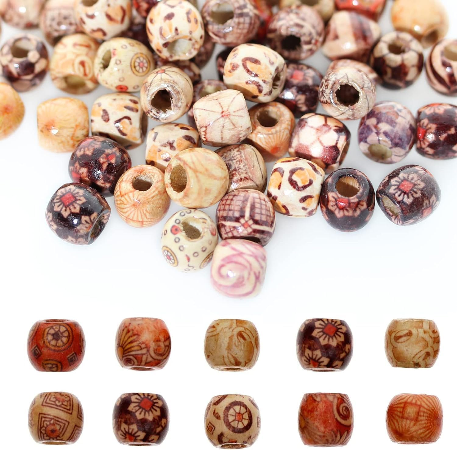 300Pcs Large Hole Barrel Wood Beads, Betterjonny 12Mm Mixed Painted Barrel Wood Spacer Beads Hair Braid Beads for Macrame Rosary Bracelet Jewelry Craft Making