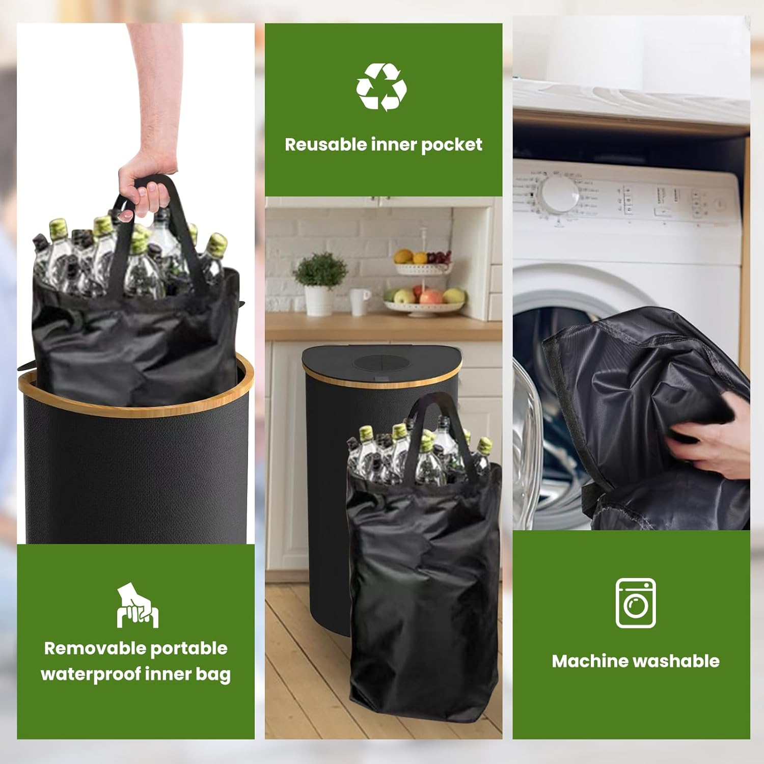Recycling Bin for Kitchen, 100L Capacity Environmental Friendly Recycle Basket with Inner Bag, Machine Washable Reusable Bottle Bin for Home image number 5