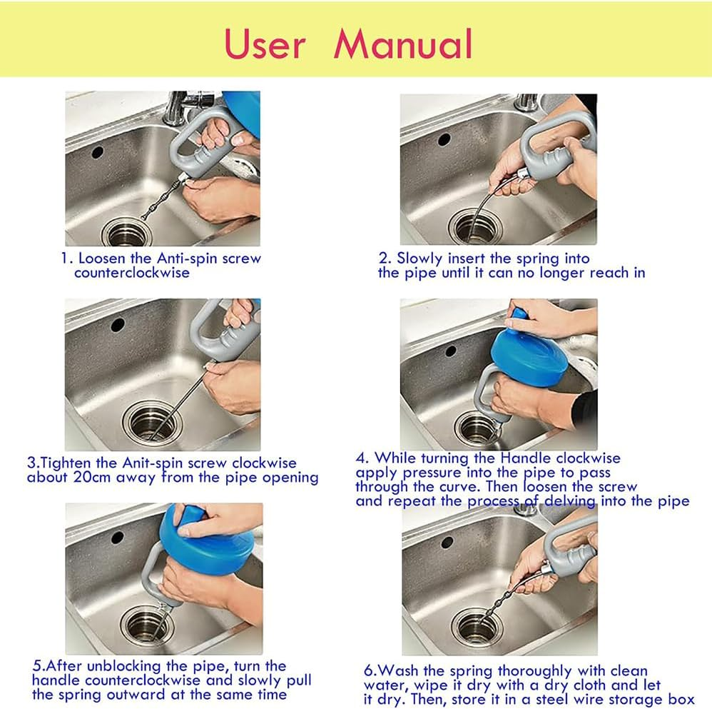 13 M Drain Clog Remover,Snake Auger,Hand Cranked Handle, anti Slip Handlez,Heavy Duty Plumbing Snake for Kitchen Sink, Toilet, Shower, Bathtub Clog Remover, Unclog Drain Hair Removal Tool