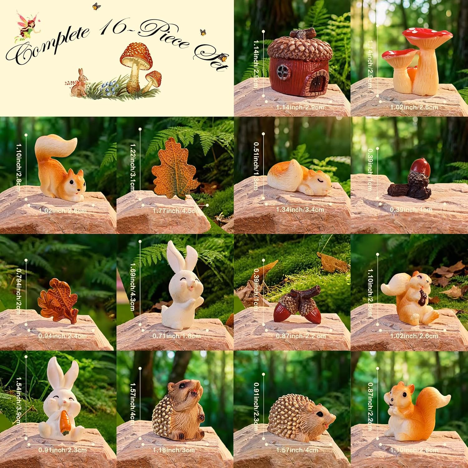 Verdantvibes Fairy Garden Accessories Kit &ndash; 15-Piece Miniature Woodland Decor with Pinecone House, Mushroom & Gift Box &ndash; Fairy Garden Figurines for Indoor Outdoor Fairy Garden Decorations image number 3