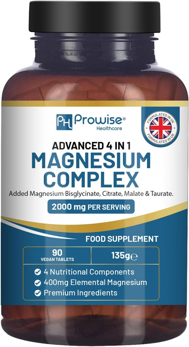 Magnesium Glycinate Complex 4 in 1-2000Mg per Serving | Precise 400Mg Elemental Magnesium Dose | Added Magnesium Bisglycinate, Citrate, Malate & Taurate | 90 Vegan Tablets - by Prowise image number 5