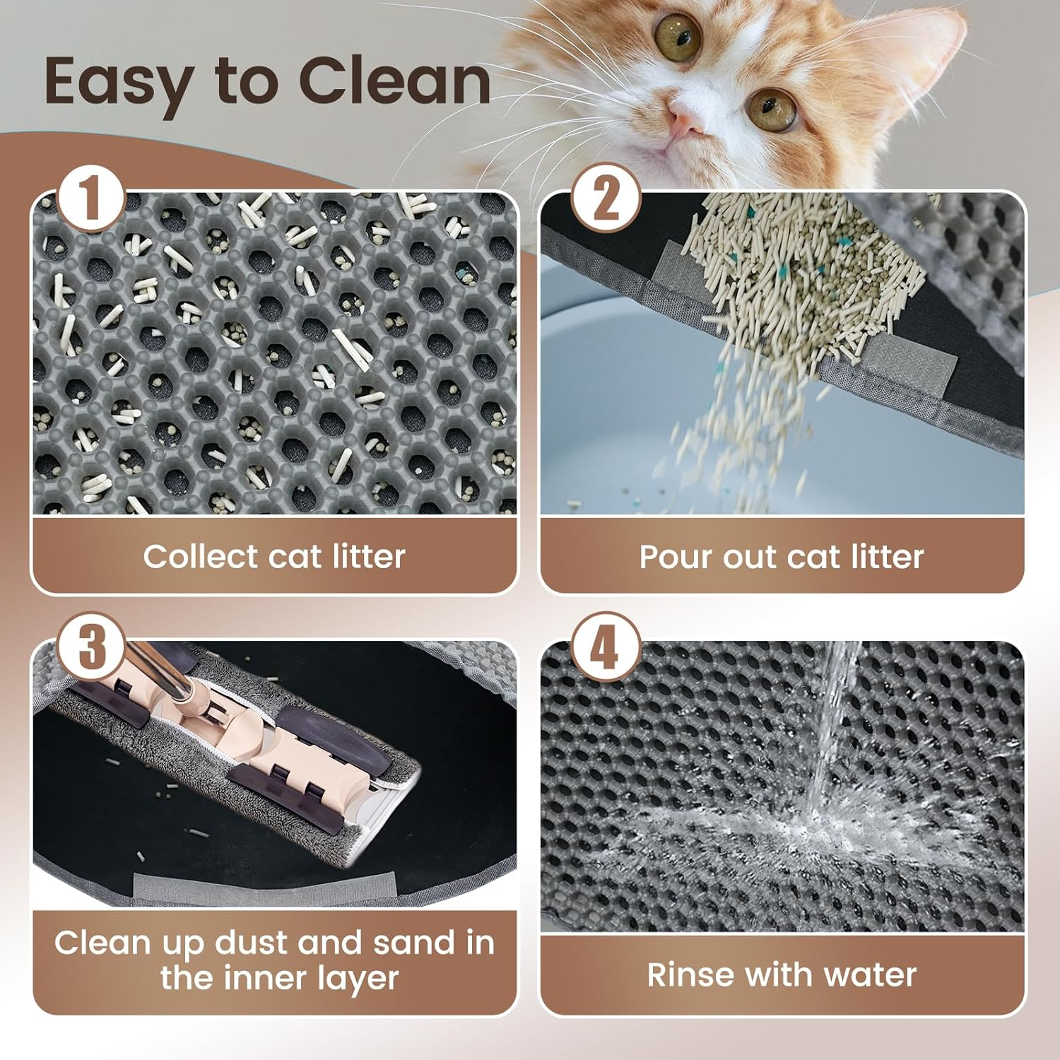 Cat Litter Tray Mat, 45 X 30 Cm Cat Litter Mat, Double Layer, Non-Slip, Waterproof Design, Cat Litter Mat, Honeycomb Mat, Cat Litter Mat, Litter Control image number 4