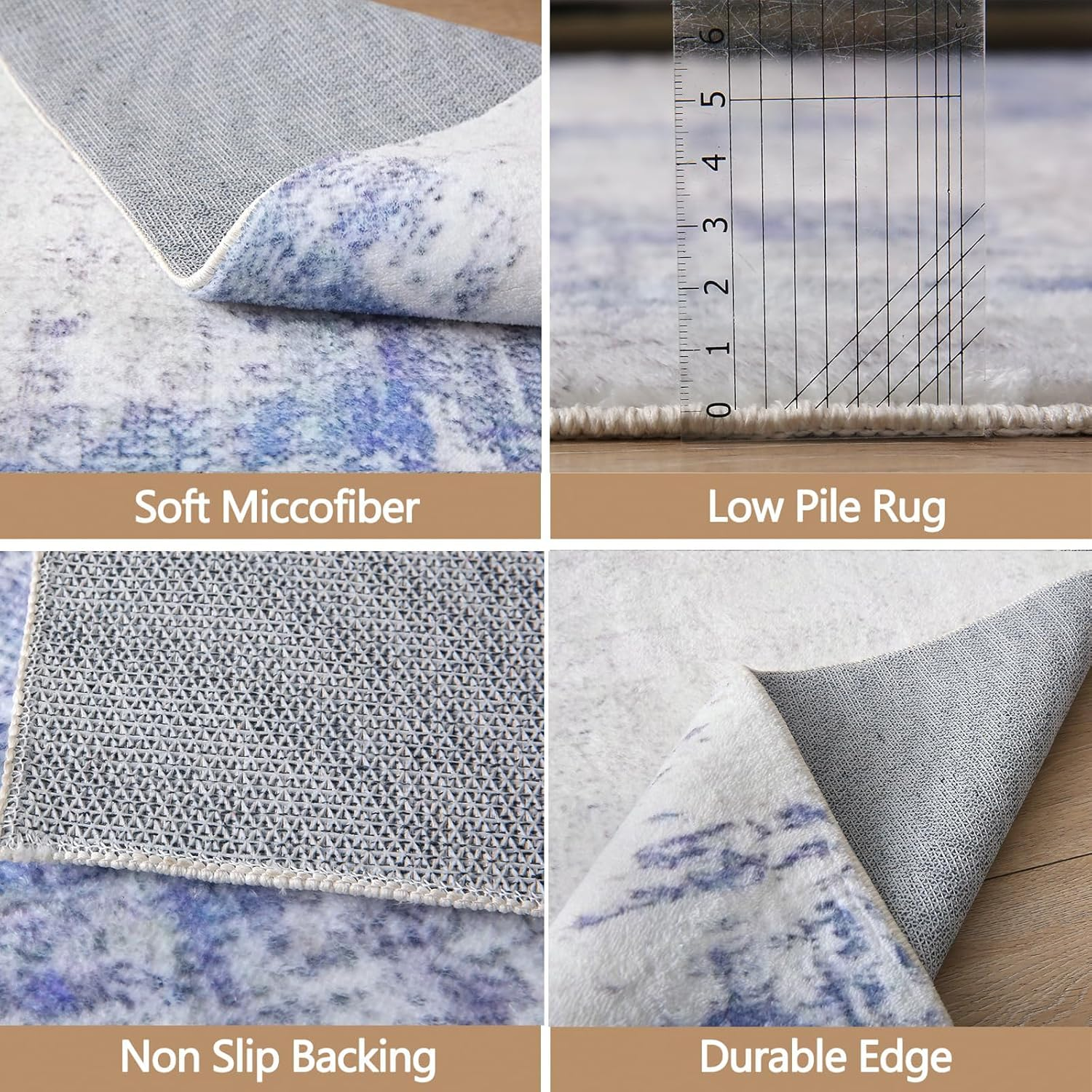 Leesentec Area Rugs for Living Room Non-Slip Machine Washable Rugs for Bedroom Low Pile Blue Rug Distressed Carpet for Kitchen Dining Room Home Office Indoor Floor Mat (Blue/Beige/Grey, 200 * 250 Cm) image number 4