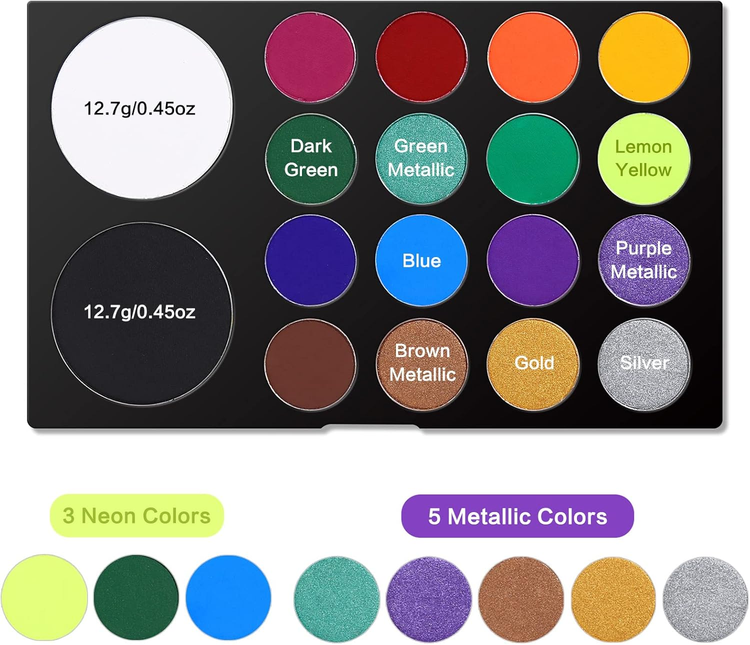 UCANBE Face Paint Kit + 10Pcs Paint Brush Water Activated Body Paint SFX Makeup Palette for Cosplay Halloween Black White Face Painting Kits for Adults Matte Neon Special Effects Makeup Kit image number 3