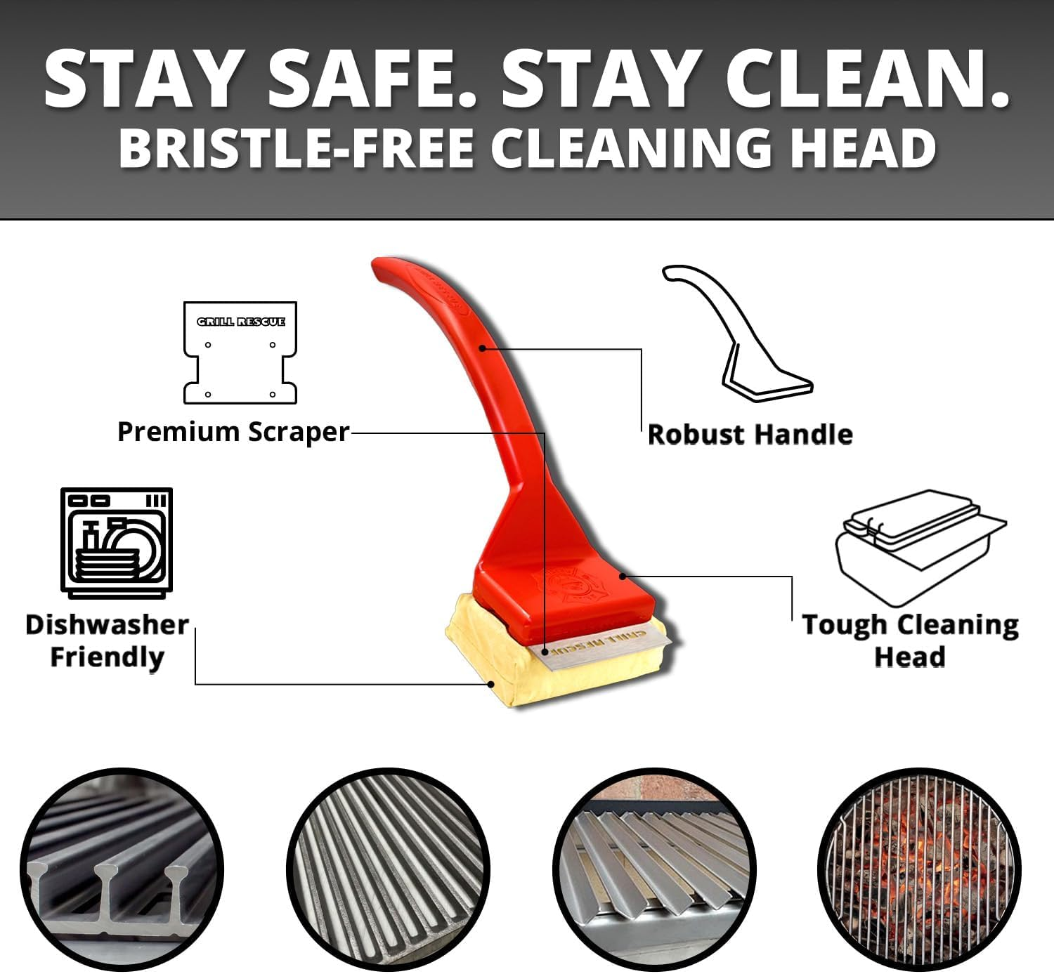 Grill Rescue Bristle-Free Steam Cleaning BBQ Brush - Safe for All BBQ Types, Heat-Resistant Head, Perfect for Stainless Steel, Porcelain, Cast Iron Grates (Scraper Brush) image number 2