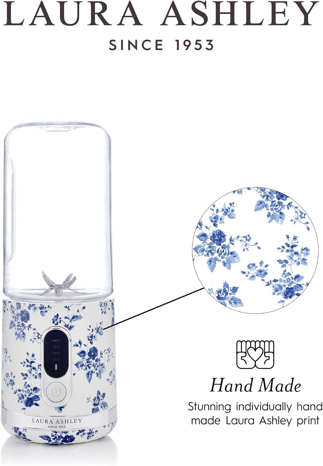 Laura Ashley China Rose Portable Smoothie Blender by VQ. Compact, Powerful & Easy to Use USB Rechargeable Mini Blender with 450 Ml Bottle. Portable Blender Smoothie Maker for Kitchen/Gym/Travel/Office image number 1