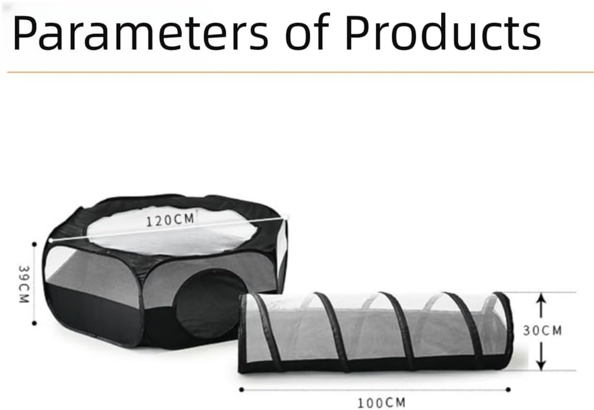 Small Animal Playground, Portable Guinea Pig Playground Pet Playground, with Double Zipper Cover for Cats, Indoor and Outdoor Connecting Tunnels for Rabbits, Hamsters (Black image number 4