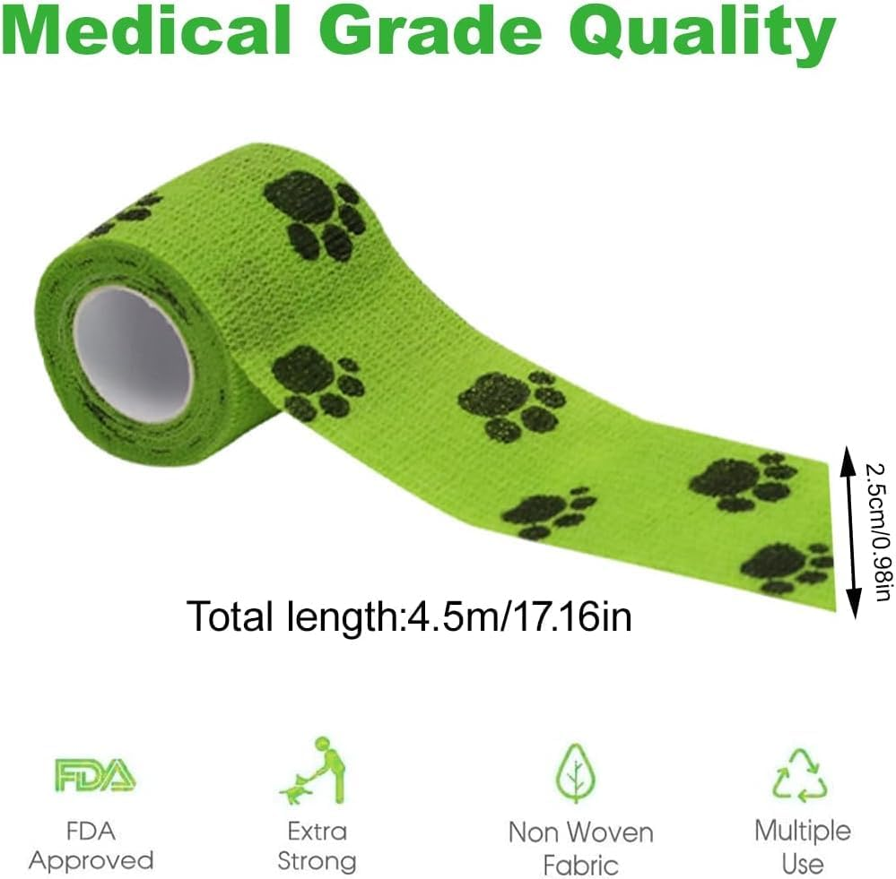 Self-Adhesive Bandage Dog Vet Wrap, 8 Roll Pet Vet Wrap Cohesive Bandages,Dogs Elastic Bandage Wrap Tape for Wrist Ankle Sprains, 2.5Cm X 4.5M