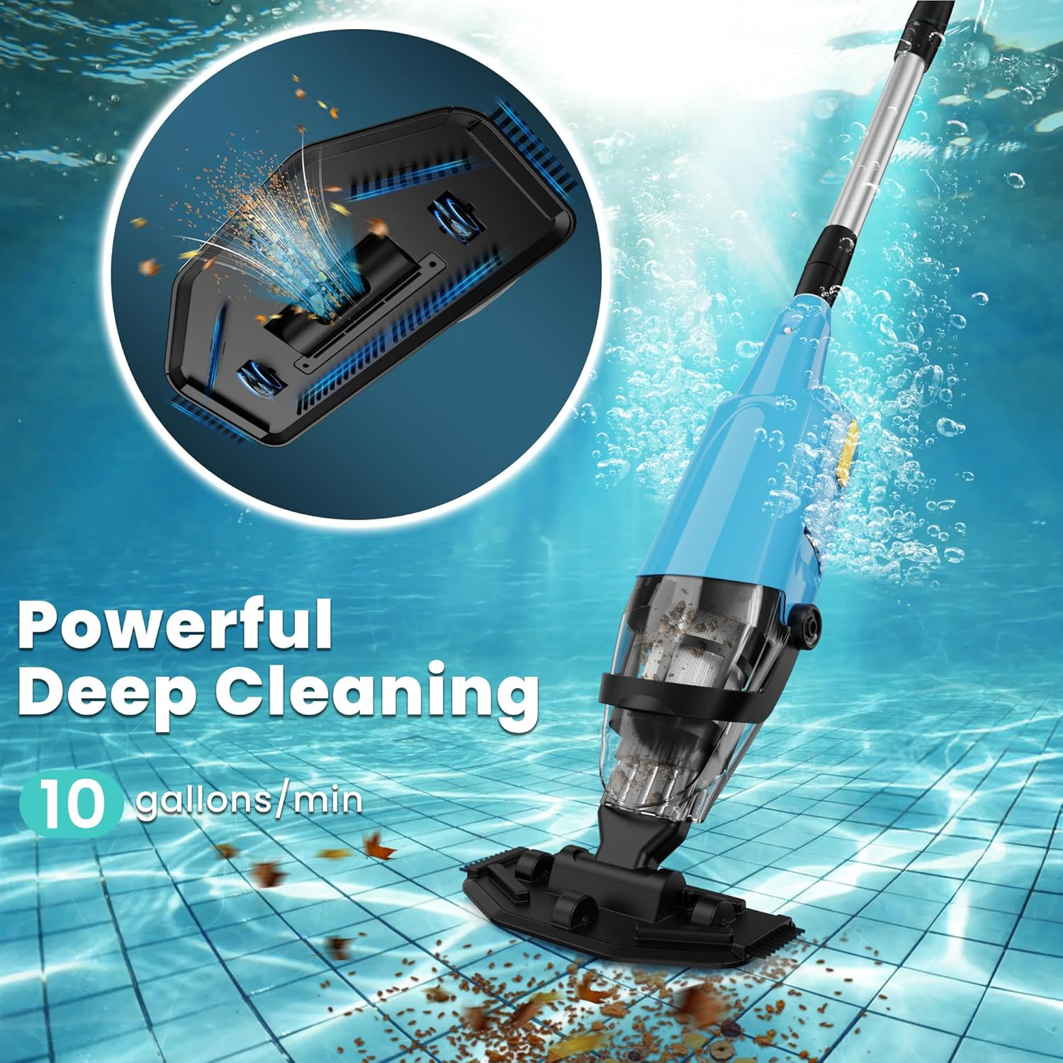 EFURDEN Pool Vacuum for above Ground Pool, Cordless Handheld Rechargeable Pool Cleaner with Running Time up to 90 Minutes for Sand and Debris, Ideal for In-Ground Pools, Spas, and Hot Tubs (Blue) - Blue image number 4