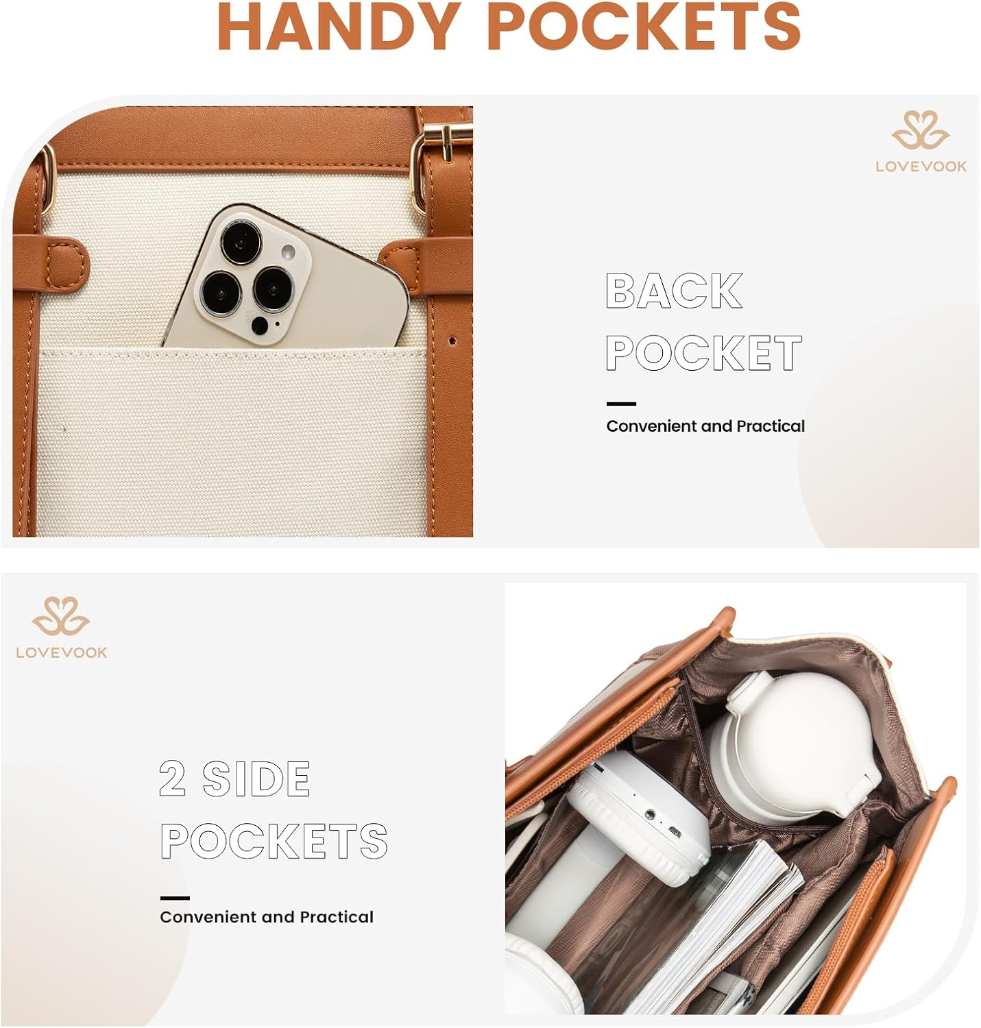 LOVEVOOK Laptop Bag for Women 15.6 Inch Canvas Laptop Tote Bag, Large Capacity Work Bag with Clutch Purse, Computer Bag Office Business Briefcase, Casual Handbag for Travel College Teacher School