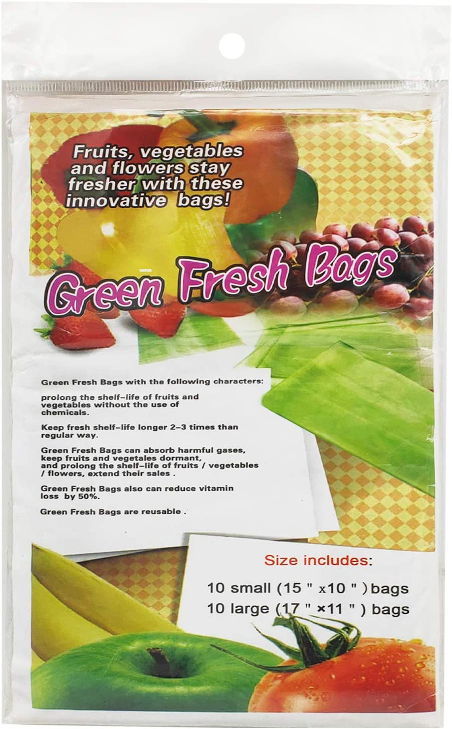 Keep It Fresh Produce Bags Reusable Freshness Green Bags for Fruits & Vegetables,Food Storage Bags Keeps Fruits, Vegetables and Cut Flowers,Fresh Longer image number 1