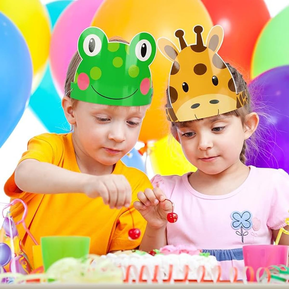Homiliky 24Pcs Animal Birthday Party Hats and Headbands, Jungle Safari Paper Crown for Kids Decoration, Costume DIY Party for Birthday Christmas Fiesta image number 1