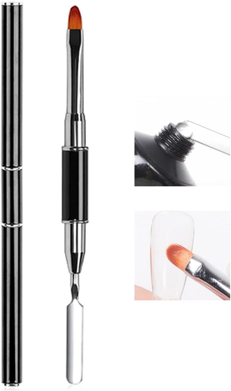 Poly Nail Gel Brush 2In1 Dual-Ended Hard Gel Nail Brush Builder Gel Brush Flexible Bristles Stainless Steel Glue Applicator Pen for Hybrid Gel Gel Acrylic Nails Extension Black (PEN 5, 1)