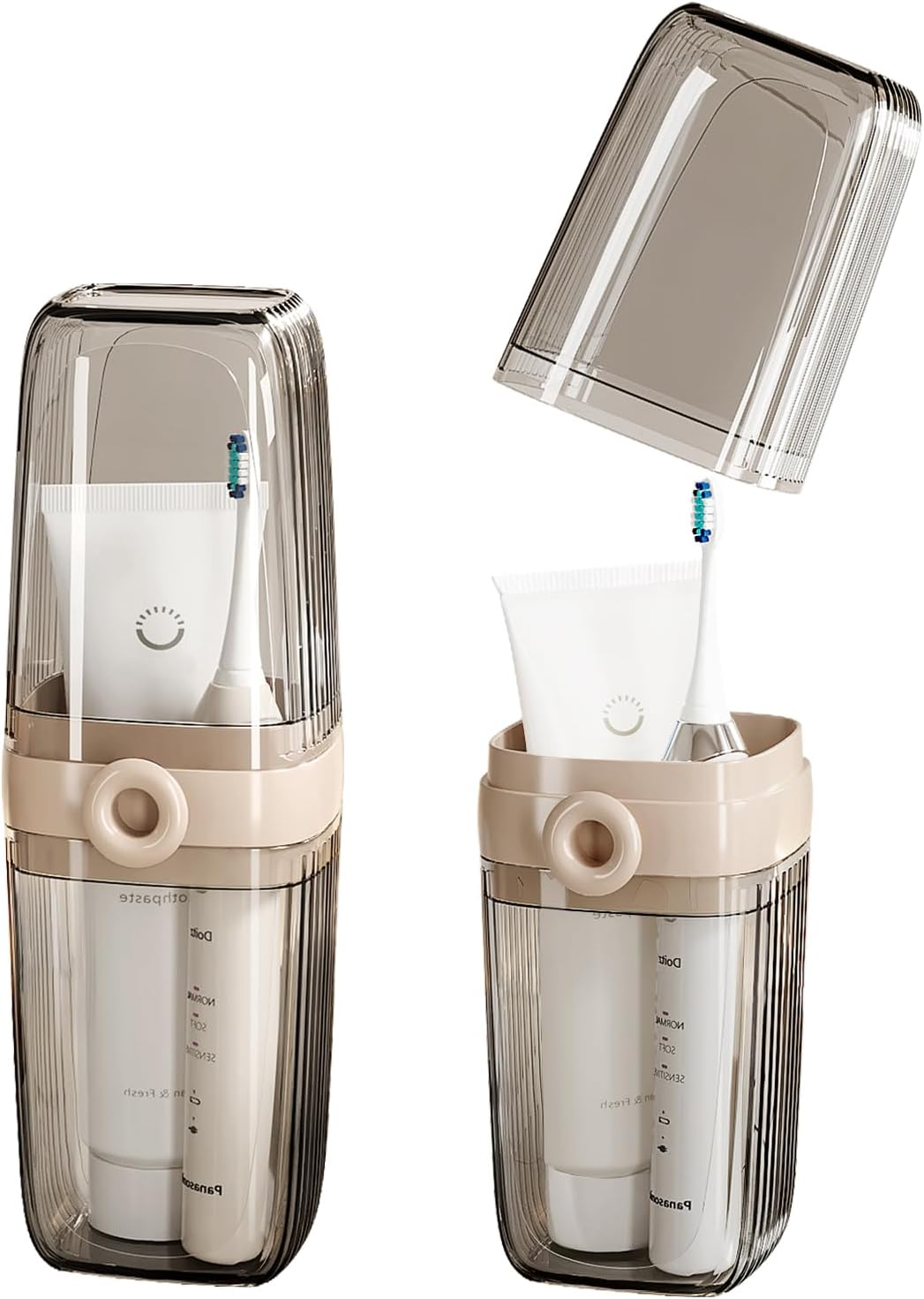 Toothbrush Travel Case, 2 in 1 Toothbrush Holder and Rinse Cup, Large Capacity Toothbrush Cup with Cover, Portable Travel Toothbrush Holder for Traveling, Camping, Trip - 1Pcs - Clear