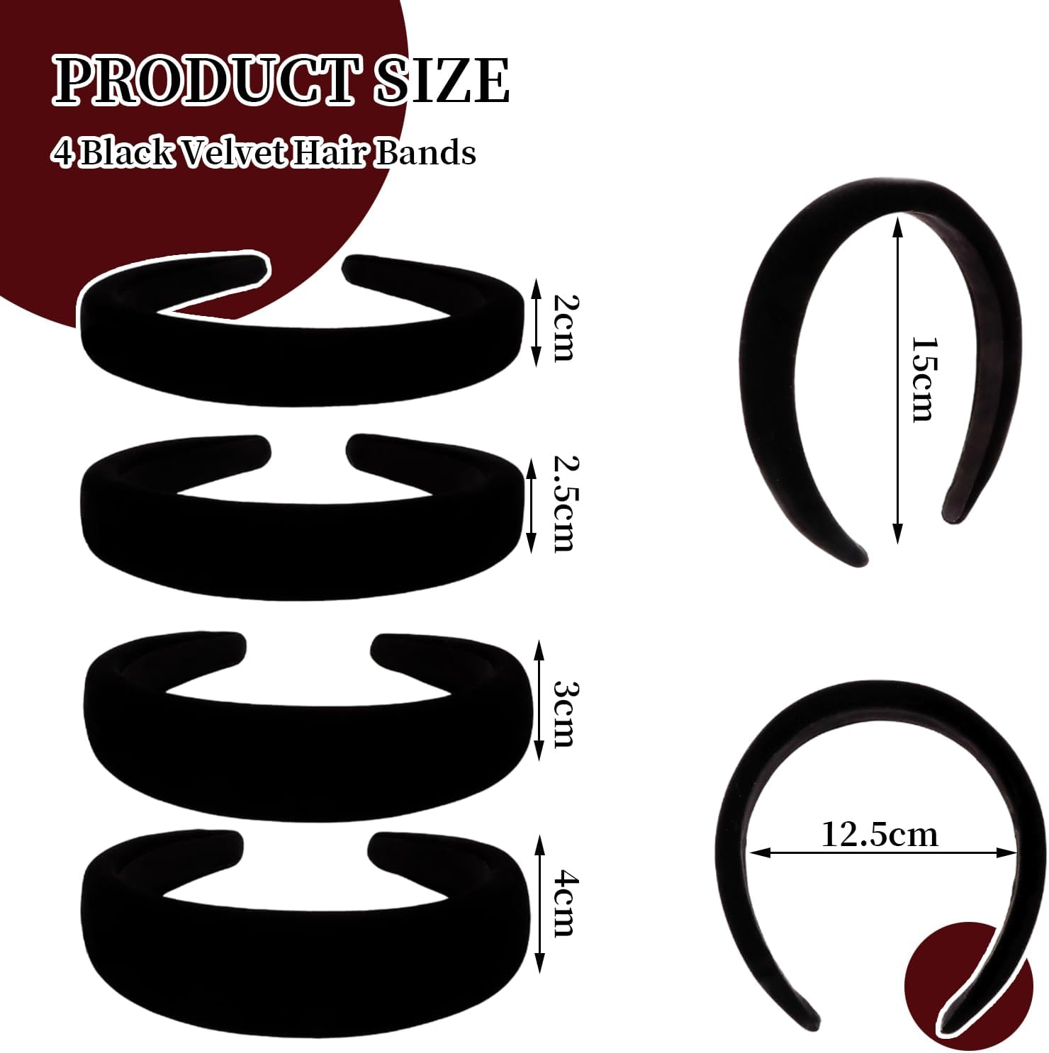 TELAIN Hairband Ladies Black, Velvet Material in 4 Widths, Thick Padded and Non-Slip, Stylish Hair Accessories for All Occasions image number 1