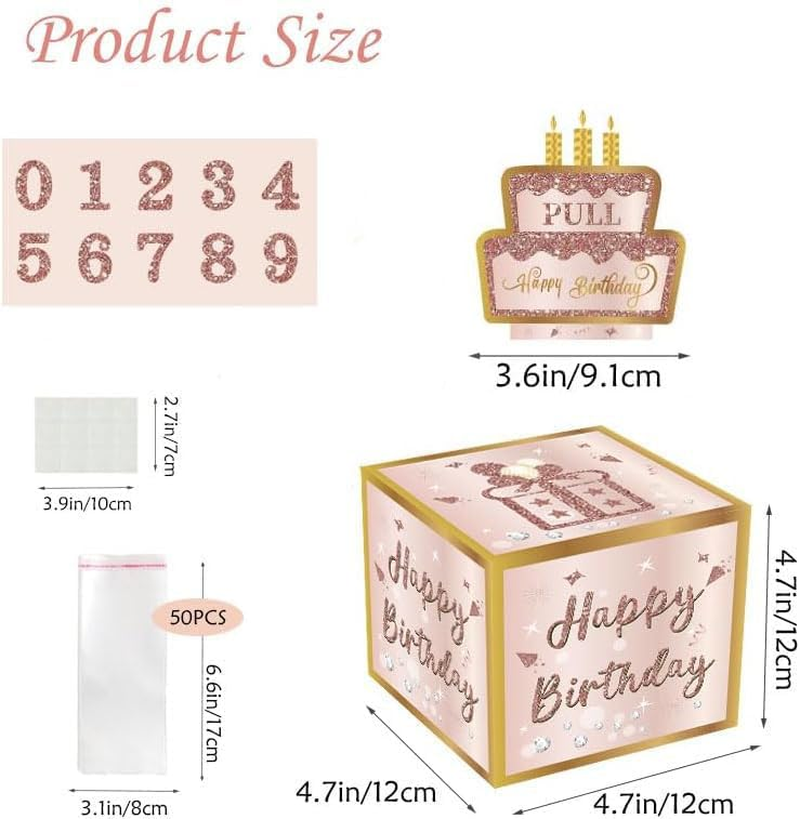 Birthday Money Pull Box, Money Box for Cash, Pull Birthday Money Gift Box with Money Bags, Gift Boxes for Men Women Boys Girls (Pink) image number 3