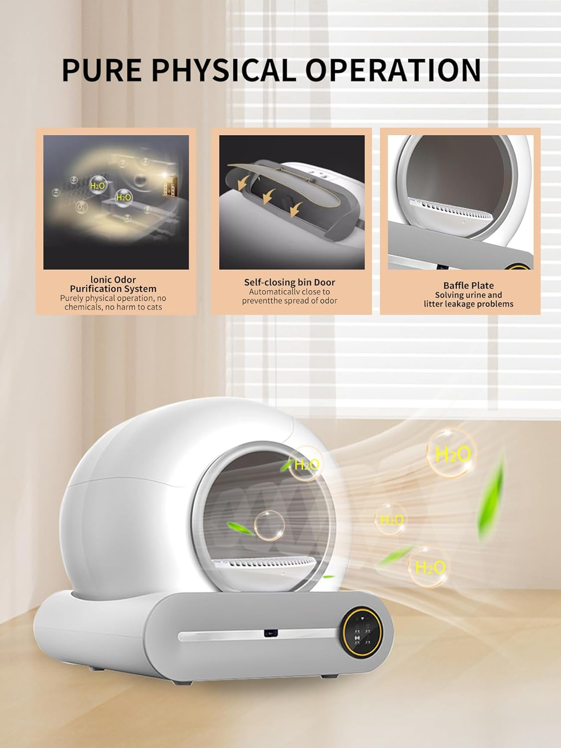 Self-Cleaning Cat Litter Box with APP Control, Smart Cat Litter Cleaning Robot, Automatic Cat Litter Box, Secure Alert/Health Monitor/Ionic Deodorizer 65L+9L (Box) image number 5