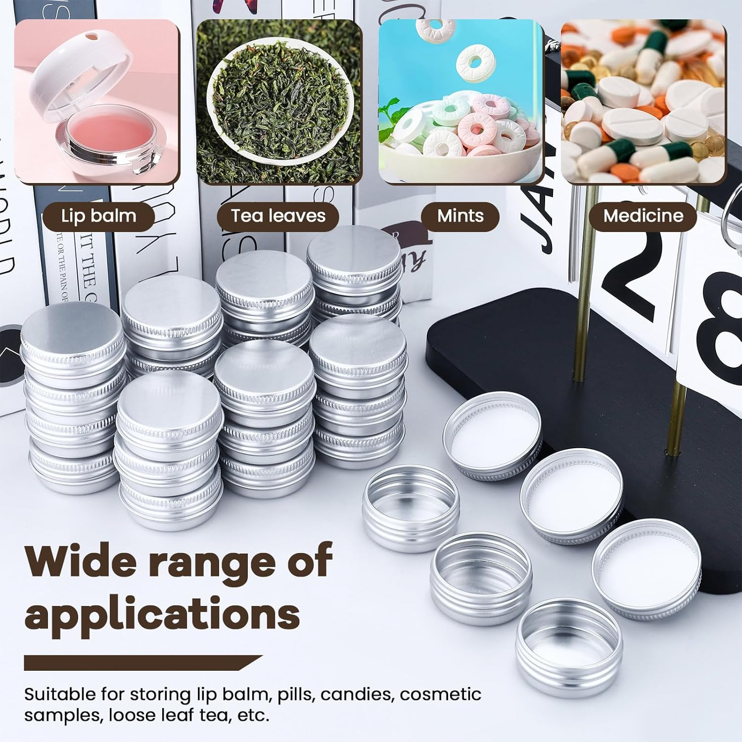 28 Pcs 15 ML Metal round Aluminum Tin Jars 1/2 Ounce Aluminum Tin Cans with Screw Lid, Lip Balm Containers for Lip Balm, Eye Shadow, Creams (Silver) image number 4