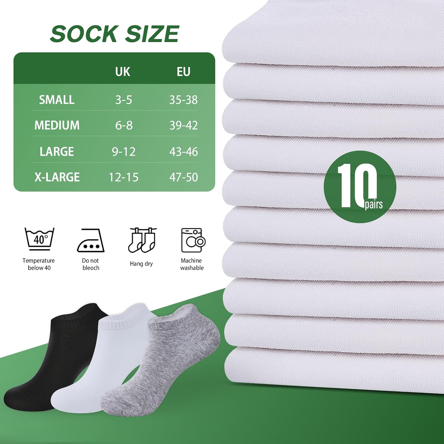 10 Pairs Bamboo Trainer Socks for Mens Womens and Ladies, Low Cut Ankle Seamless Sock, Moisture-Wicking Short Athletic Socks for Sports, Running, Gym, Casual image number 1